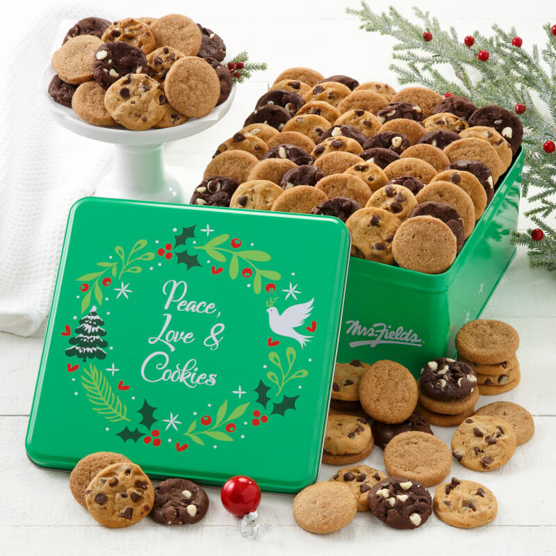 Peace Love  Cookies 90 Nibblers Bite-Sized Cookies Tin - No Nuts